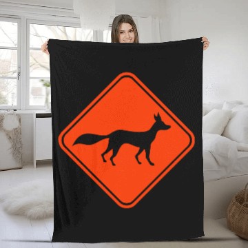 Discover Red Fox Info Sign Caution Danger Warning Zone Cool Fleece Blankets