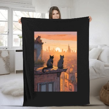 Discover Cat painting red black cat Fleece Blankets