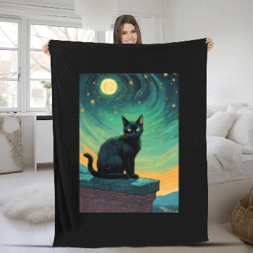 Discover Cat painting red black cat Fleece Blankets