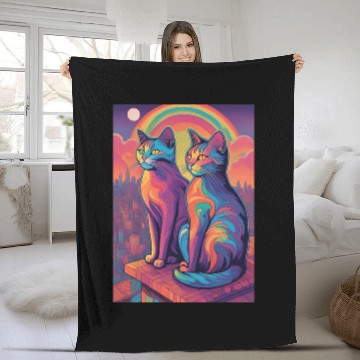 Discover Cat painting red black cat Fleece Blankets