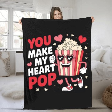 Discover Fun You Make My Heart Pop Popcorn Fleece Blankets