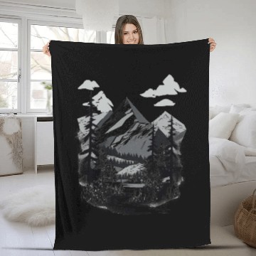 Discover Monochrome Mountain Wilderness Fleece Blankets