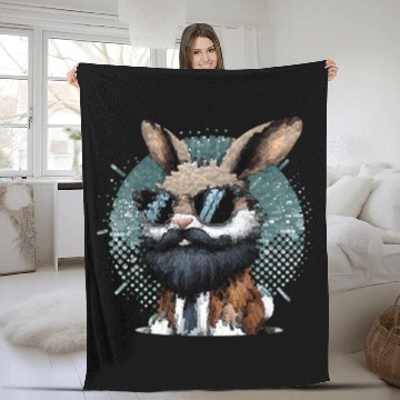Discover Rabbit with Sunglasses Fleece Blankets
