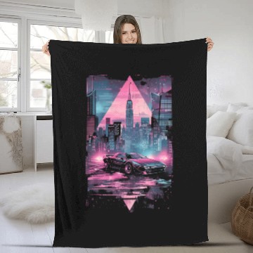 Discover Retro Vaporwave Car City Synthwave 80s 90s Fleece Blankets