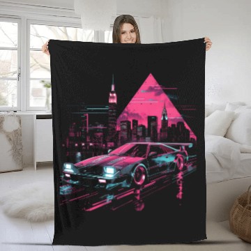 Discover Synthwave Retro Car City Vaporwave 80s 90s Fleece Blankets