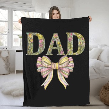 Discover Floral "DAD" Design with Pastel Ribbon Bow Fleece Blankets