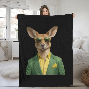 Discover Green and Gold Kangaroo 7 Fleece Blankets