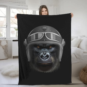 Discover Biker Gorilla Motorcycle Silver Back Monkey Fleece Blankets