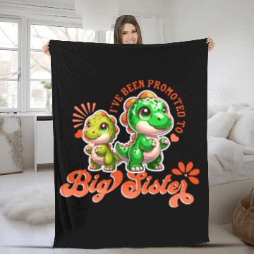 Discover I've been Promoted to Big Sister Cute Dinosaurs Fleece Blankets