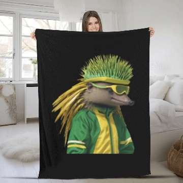 Discover Green and Gold Echidna 2 Fleece Blankets
