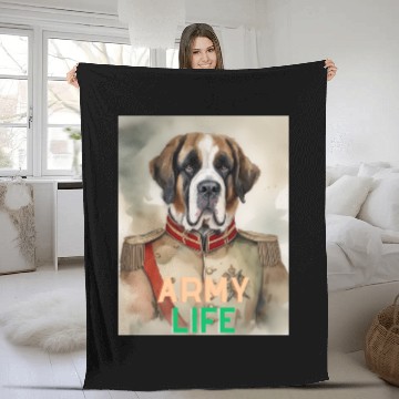 Discover Army Life Saint Bernard Fleece Blankets