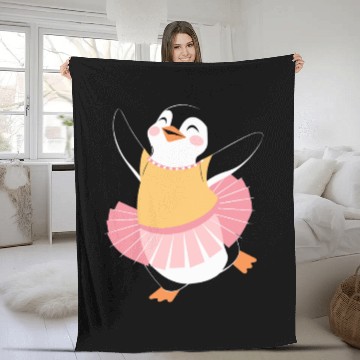 Discover Adorable Dancing Penguin in Ballerina Outfit Fleece Blankets