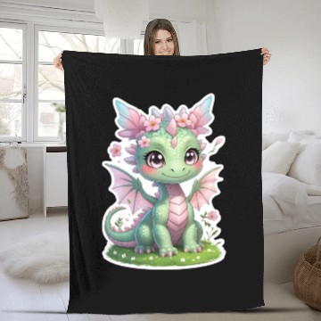 Discover cute dragon (spring) Fleece Blankets