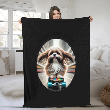 Discover Skateboarding Shih Tzu Dog with its Tongue Out URM Fleece Blankets