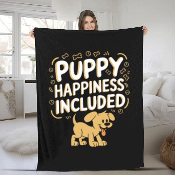 Discover Puppy Happiness Included Cute Dog Design Fleece Blankets
