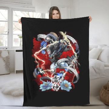 Discover Blue Raijin God of Thunder Fleece Blankets