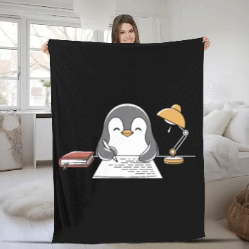 Discover Writer Author Penguin Scribbling at Desk Fleece Blankets