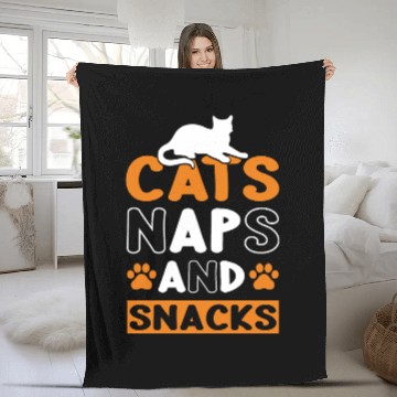 Discover Cats Naps and Snacks Design Fleece Blankets