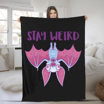 Discover Stay Weird Quirky Albino Vampire Bat Cartoon Fleece Blankets