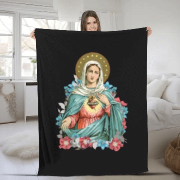 Discover Immaculate Heart of Mary Blessed Mother Catholic Fleece Blankets