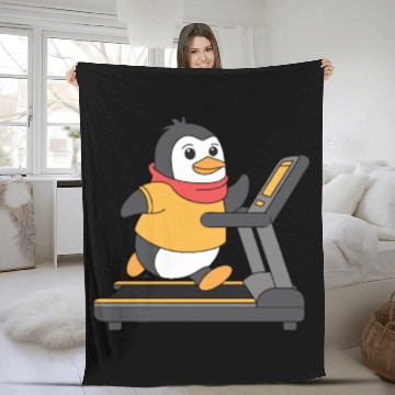 Discover Penguin Running On Treadmill Motivation Fleece Blankets