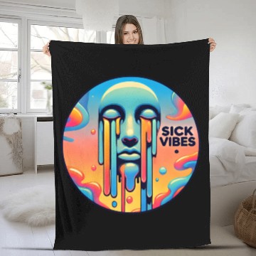 Discover Psychedelic Melting Face with Vibrant Neon Fleece Blankets