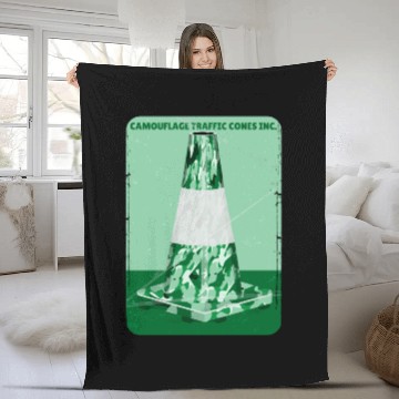 Discover Camouflage green road cone Fleece Blankets