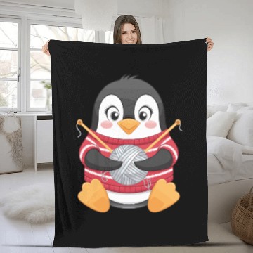 Discover Knitting Penguin with Yarn in Sweater Fleece Blankets