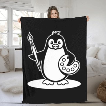 Discover Creative Penguin Artist Holding Brush Fleece Blankets