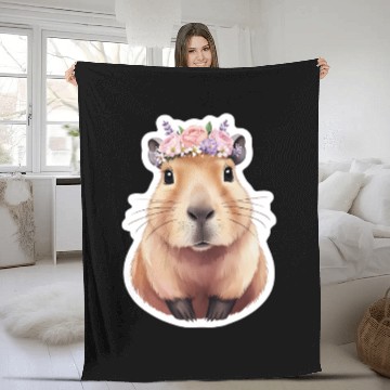 Discover Capybara with Flowers Fleece Blankets