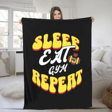 Discover Sleep Eat Gym Repeat Fleece Blankets - Fitness Workout Fleece Blankets