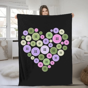 Discover Pastel Pink Green Purple Button Heart Fleece Blankets