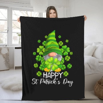 Discover Happy St. Patrick's Day Gnomes Irish Shamrock Fleece Blankets