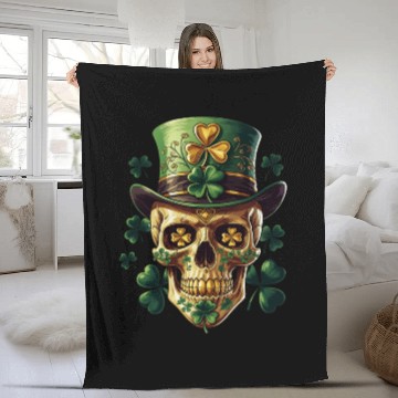 Discover St Patricks Day Sugar Skull Shamrock Irish Mexican Fleece Blankets