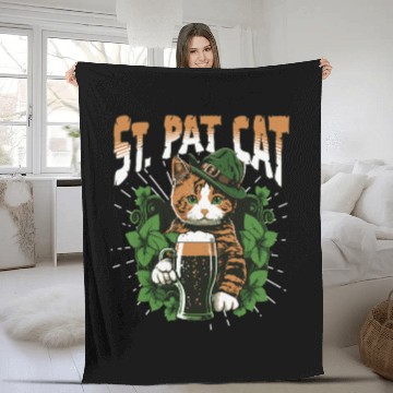 Discover Funny St. Patricks Day Drinking Cat Fleece Blankets