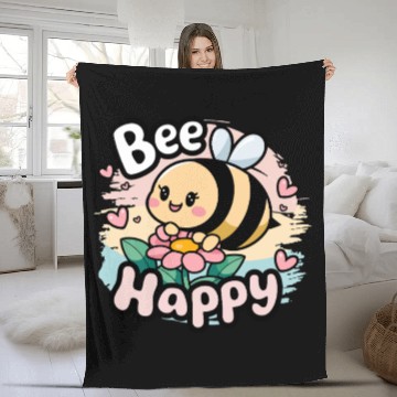 Discover Bee Happy - Cute Kawaii Bee with Flower & Hearts Fleece Blankets