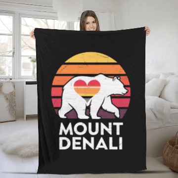 Discover Vintage Bear Mount Denali Sunset Wilderness Fleece Blankets