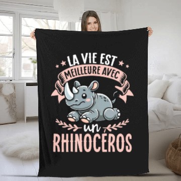 Discover La Vie Est Meilleure Avec Un Rhinoceros - Sweet Fleece Blankets