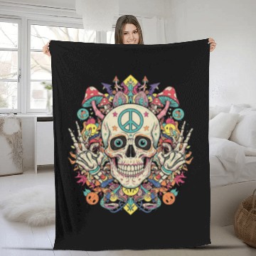 Discover Psychedelic Skull Art Fleece Blankets