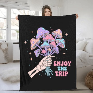 Discover Psychedelic Mushrooms with Skeleton Hand Fleece Blankets