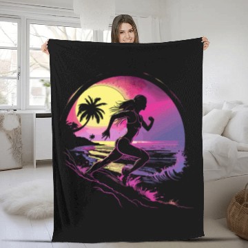 Discover Female Runner Synthwave Fleece Blankets