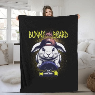 Discover Bunny on Board Street Style Skateboarding Rabbit Fleece Blankets