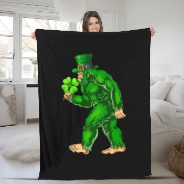 Discover Vintage St Patricks Day Bigfoot Sasquatch Irish Fleece Blankets