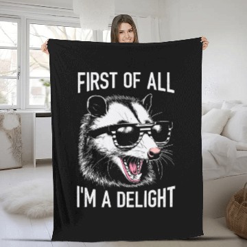 Discover First of All, I'm a Delight – Funny Opossum Meme Fleece Blankets