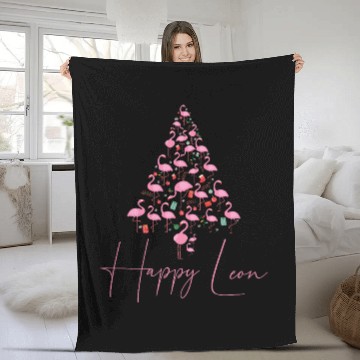 Discover Happy Leon! - Flamingo Christmas Tree Fleece Blankets
