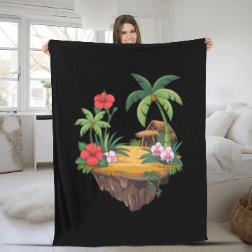 Discover Tropical Island Hut Hibiscus and Orchids Fleece Blankets
