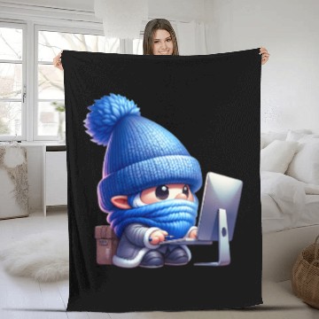Discover Hardworking Gnome at the Computer Fleece Blankets