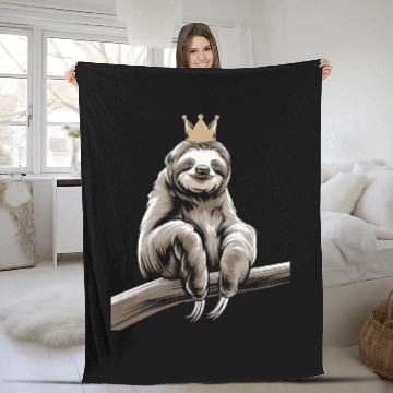 Discover Royal Sloth King Relaxing on Branch Fleece Blankets