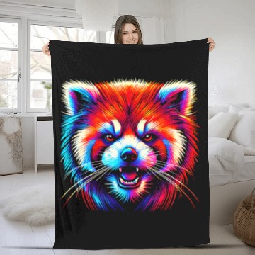 Discover Colorful Red Panda Face – Bold Neon Pop Art Fleece Blankets