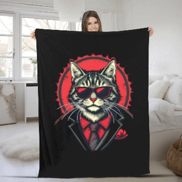 Discover Gangster Cat Crew Design Fleece Blankets
